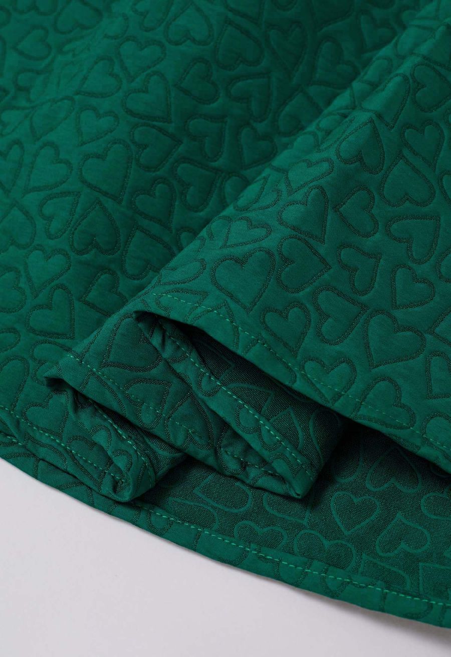 Hearts Fantasy Jacquard Pleated Midi Skirt in Dark Green