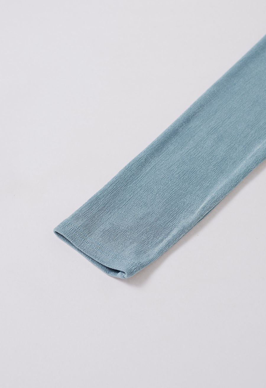 Ruched Waist Faux-Wrap Top in Dusty Blue