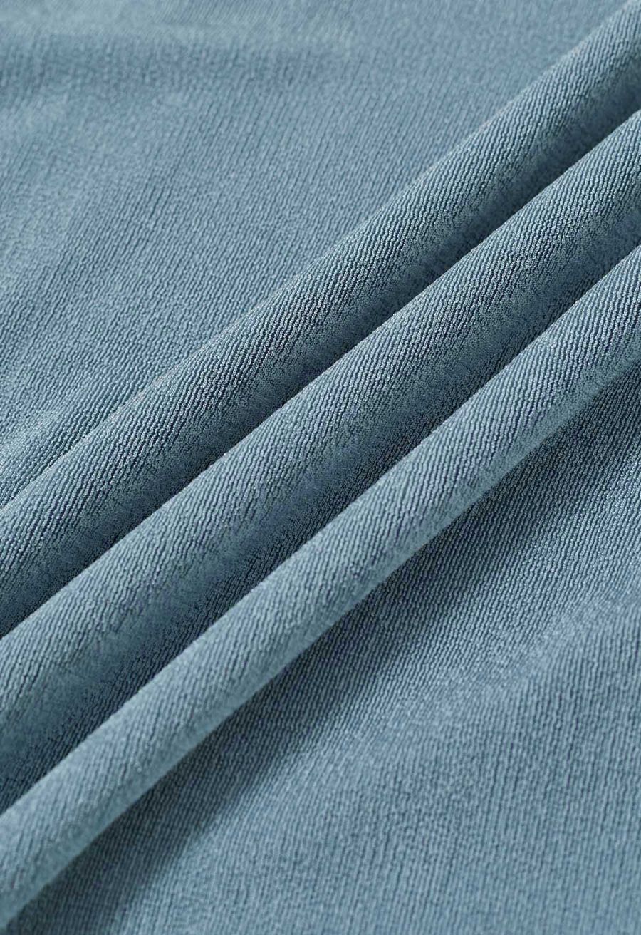 Ruched Waist Faux-Wrap Top in Dusty Blue