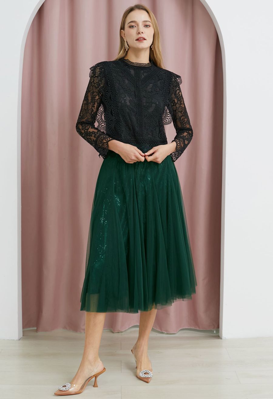 Your Sassy Start Long Sleeve Crochet Lace Top in Black