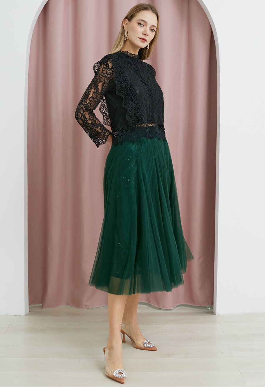 Your Sassy Start Long Sleeve Crochet Lace Top in Black