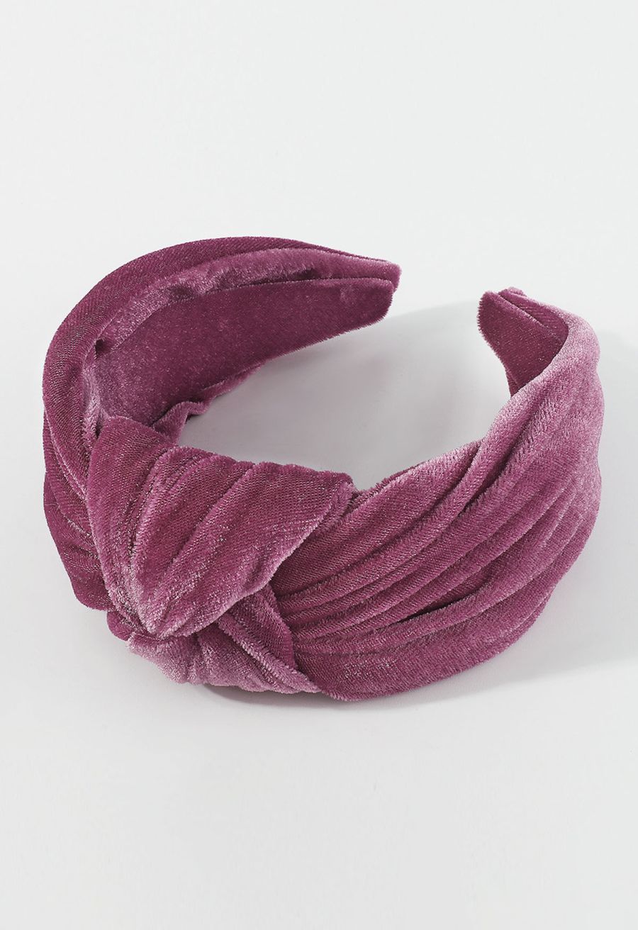 Sleeky Knotted Velvet Headband in Berry