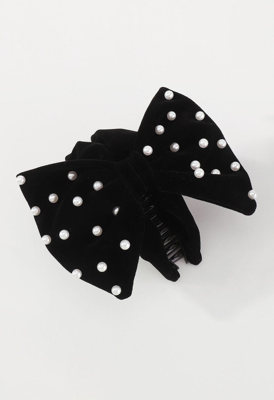 Pearly Bowknot Hair Claw in Black