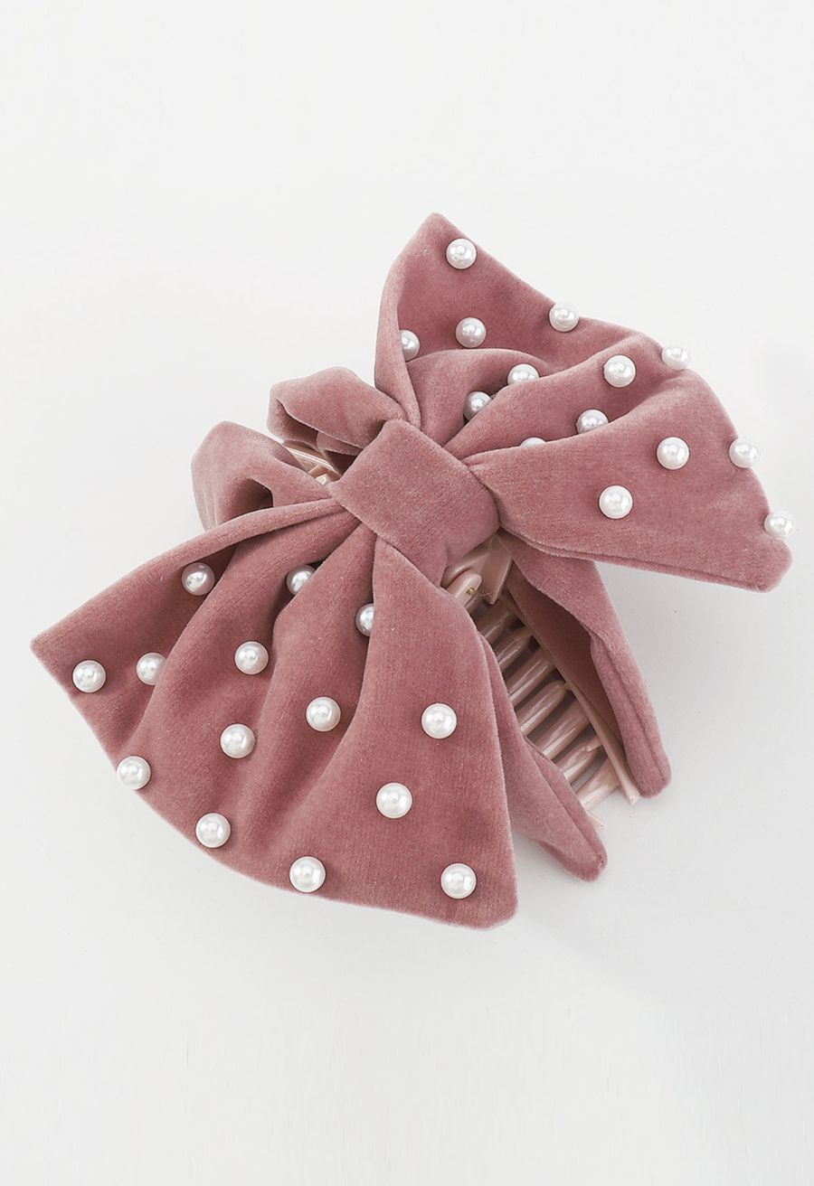 Pearly Bowknot Hair Claw in Pink