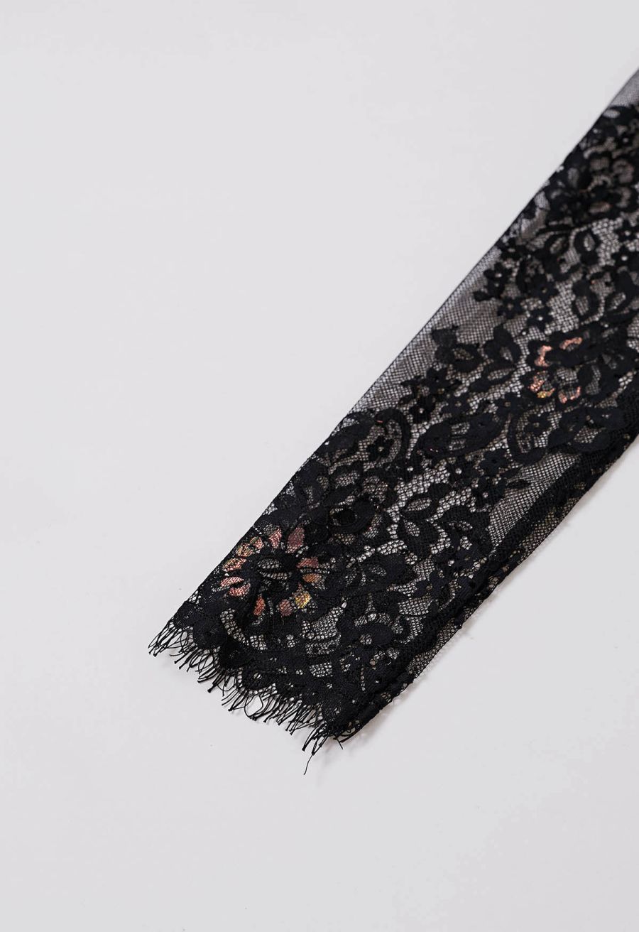 Floral Cutwork Lace Spliced Flare Leg Jumpsuit