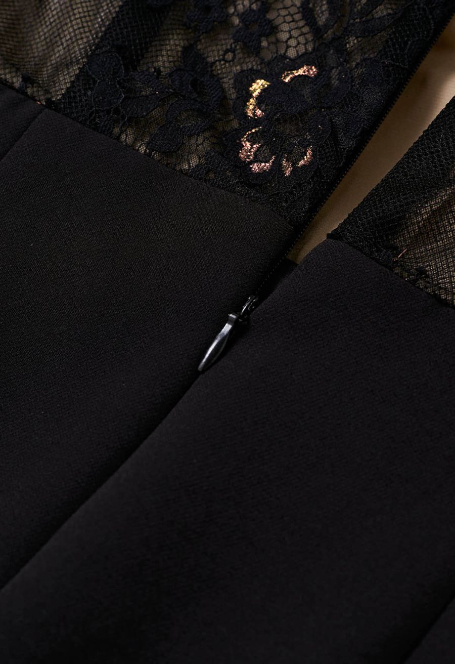 Floral Cutwork Lace Spliced Flare Leg Jumpsuit