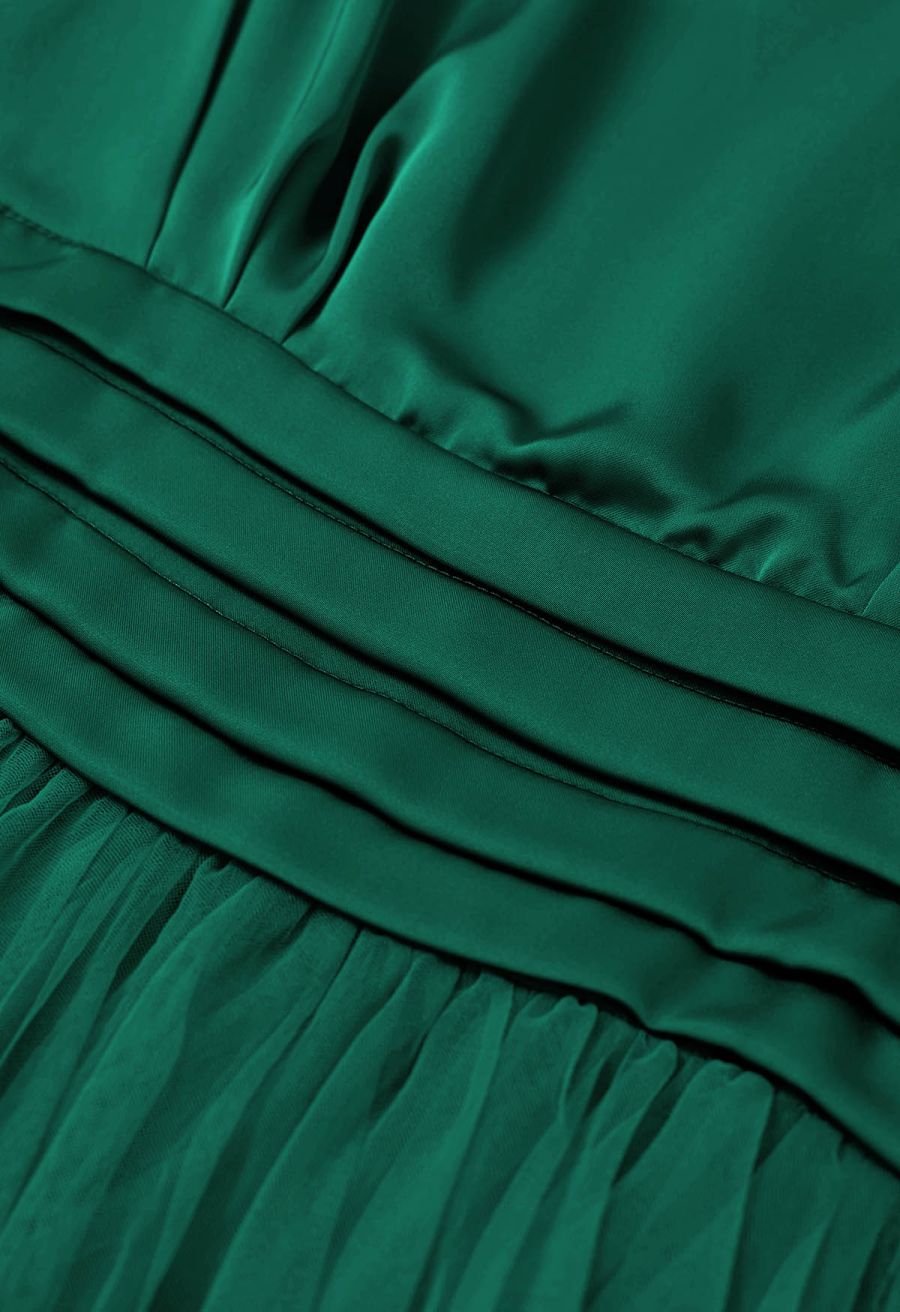 Shine Bright High Neck Tulle Maxi Dress in Emerald