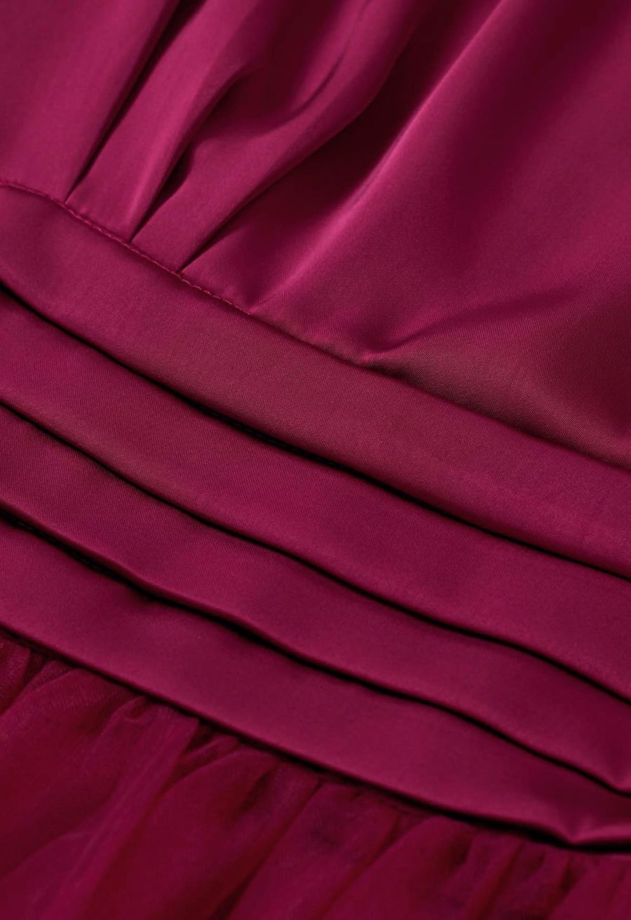 Shine Bright High Neck Tulle Maxi Dress in Burgundy
