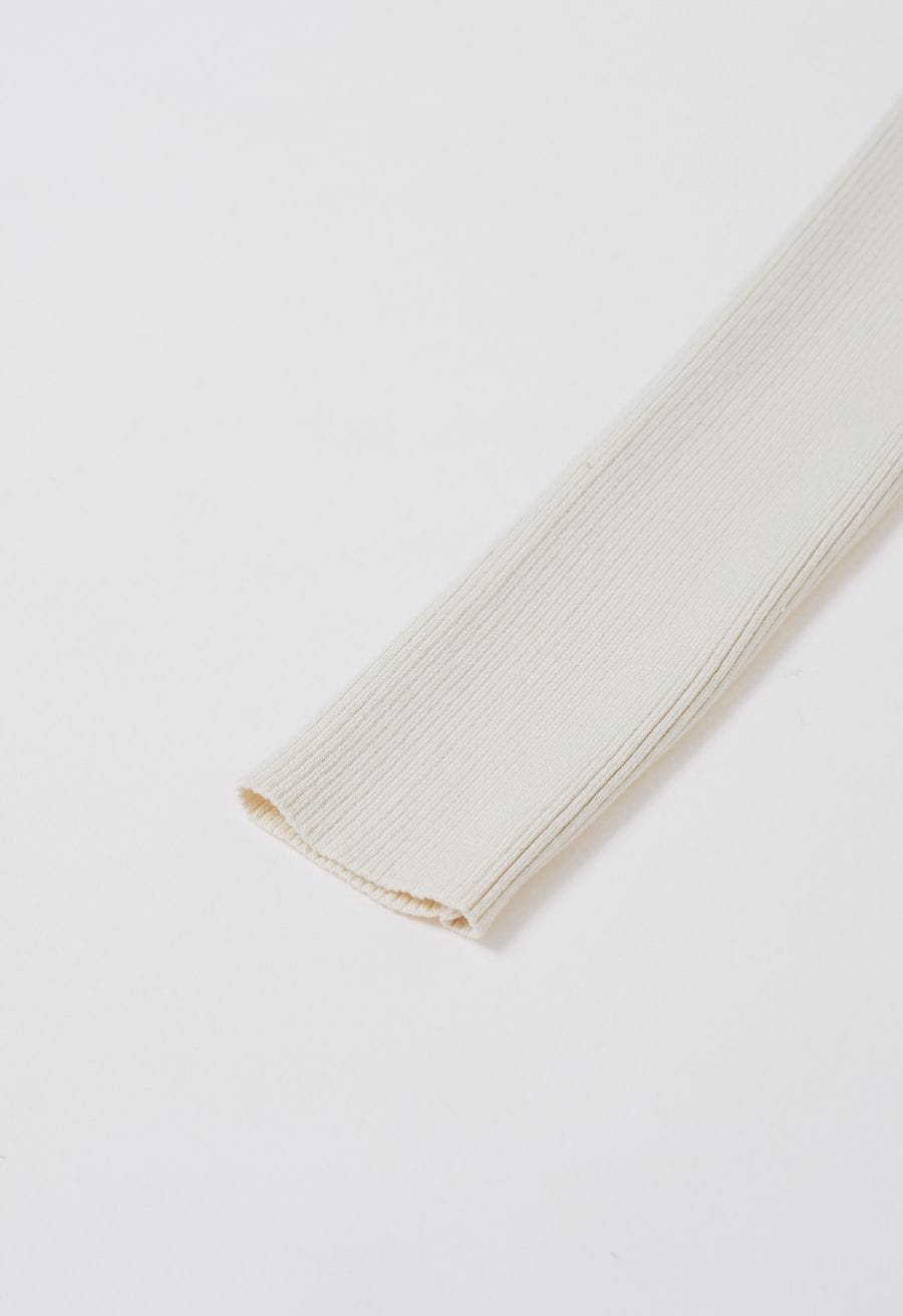 Asymmetric Cutout Neckline Rib Knit Midi Dress in Ivory