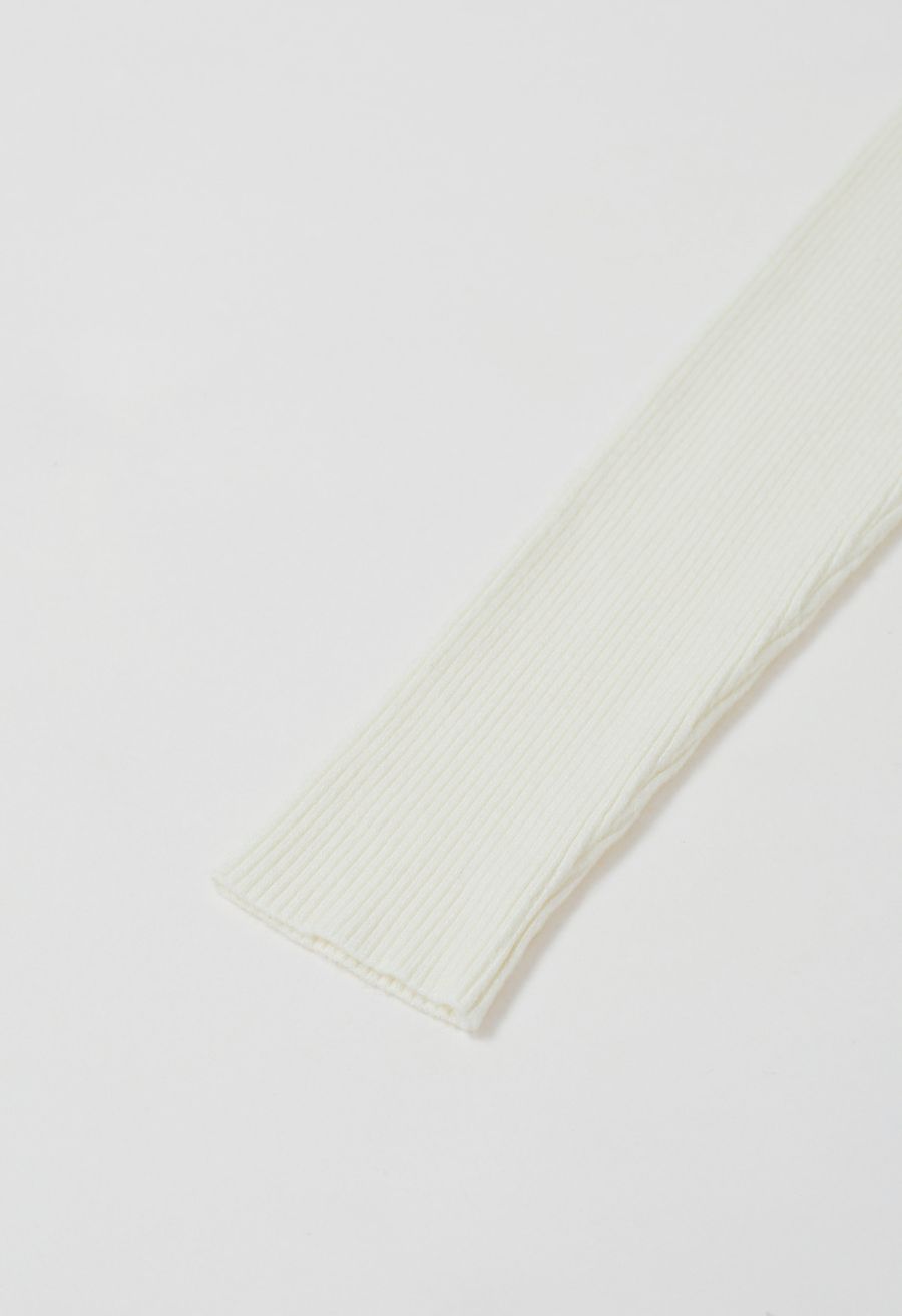 Cross Waist Detail Faux-Wrap Knit Dress in Ivory
