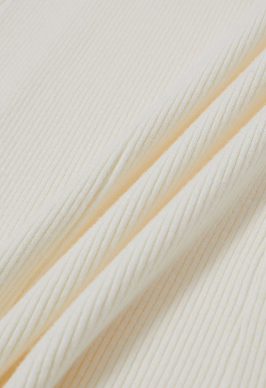 Cross Waist Detail Faux-Wrap Knit Dress in Ivory