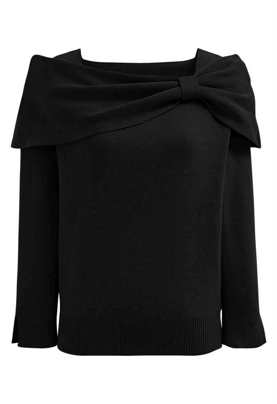 Alluring Side Knot Knit Top in Black