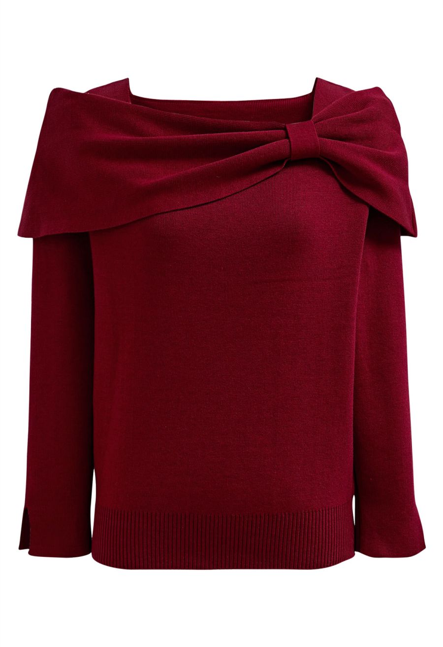 Alluring Side Knot Knit Top in Red