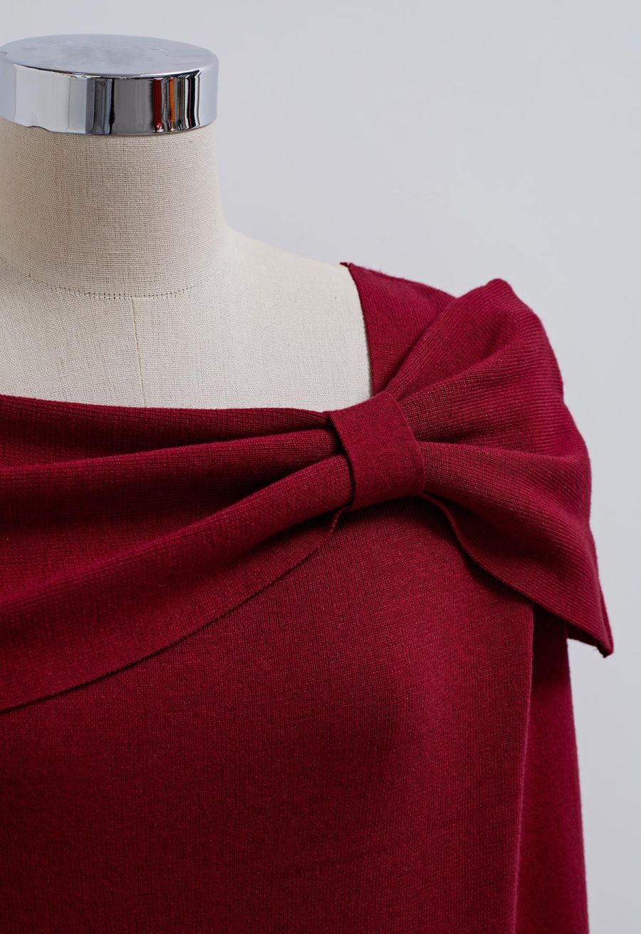 Alluring Side Knot Knit Top in Red