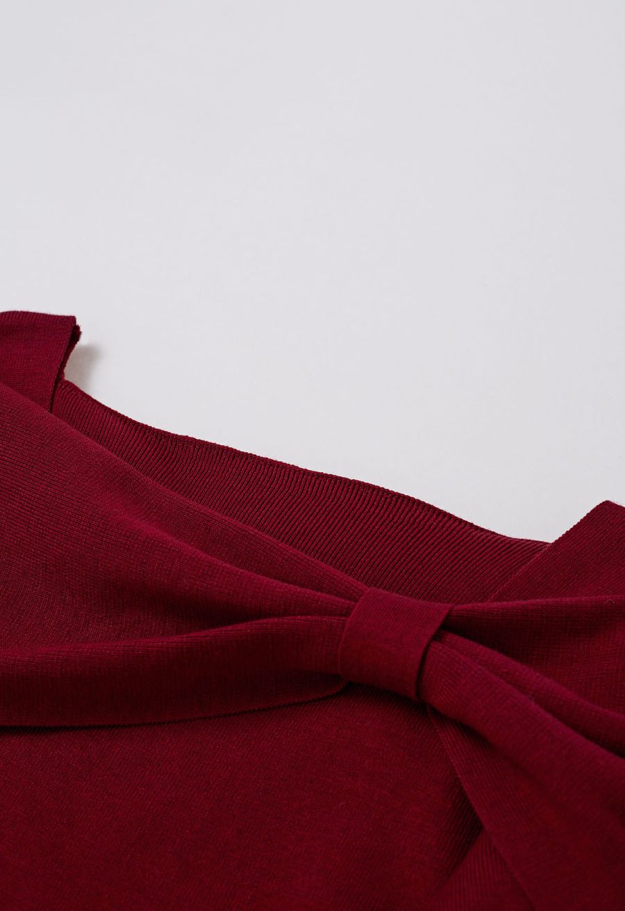Alluring Side Knot Knit Top in Red