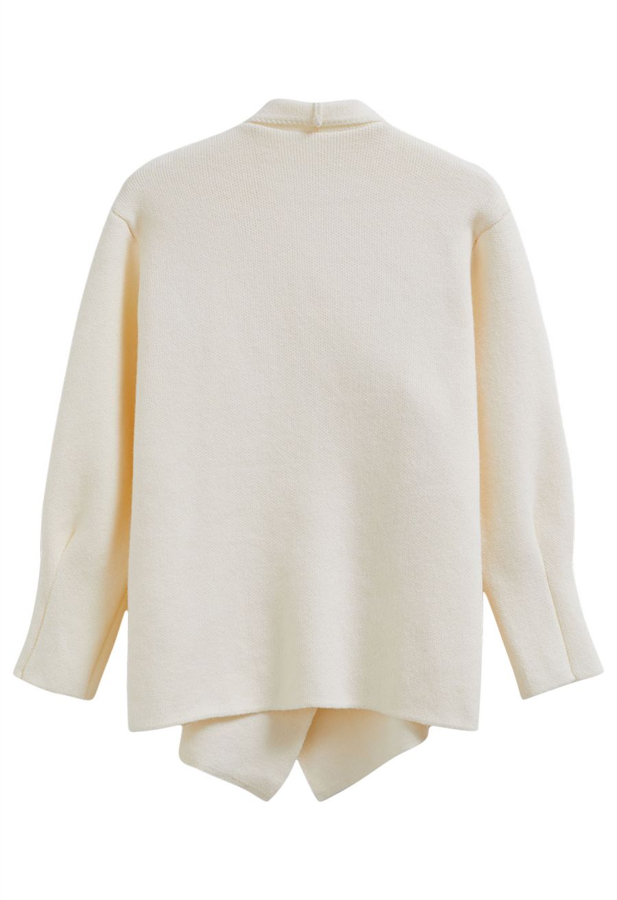 Casual-Chic Wide Lapel Knit Cardigan in Ivory