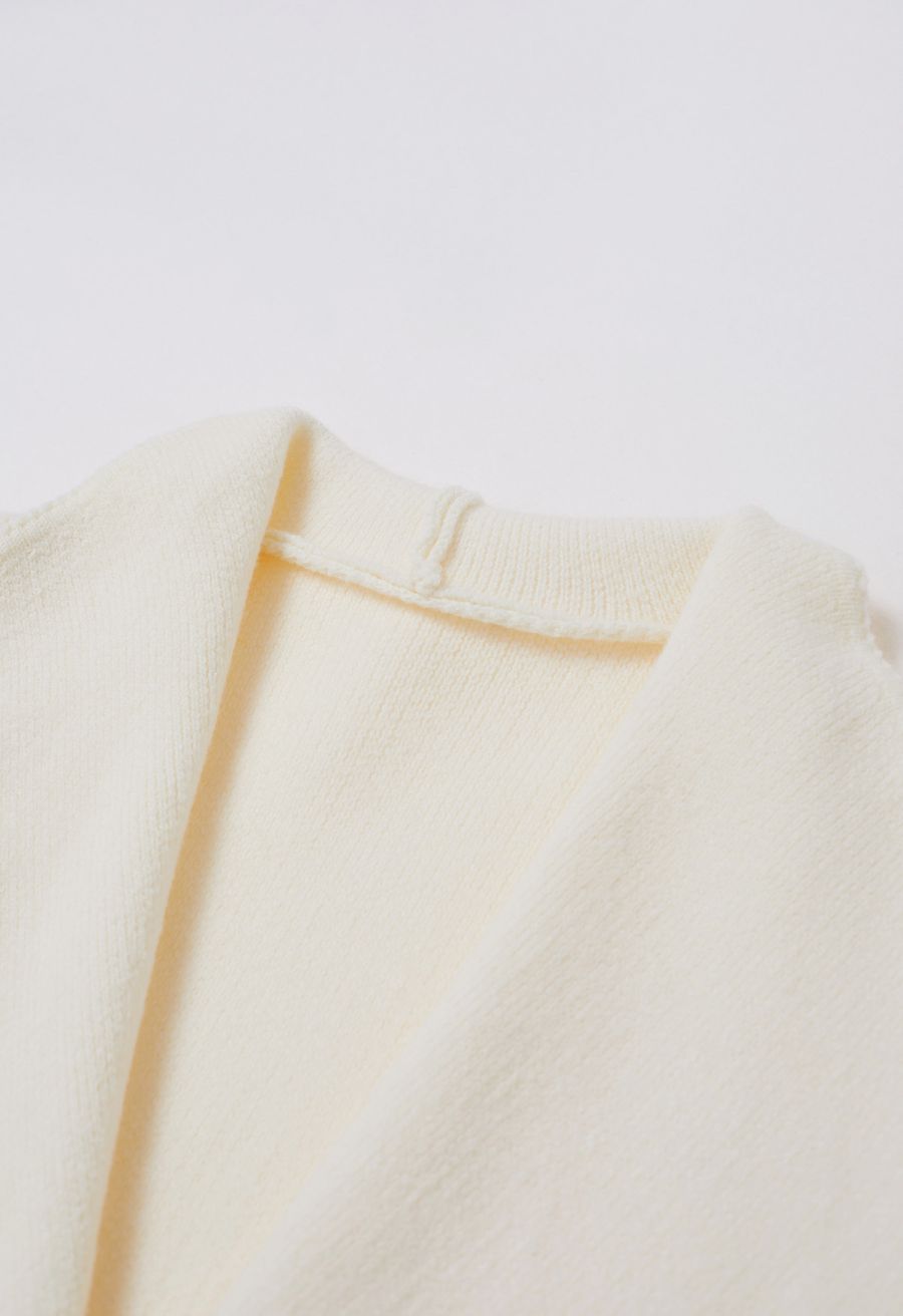 Casual-Chic Wide Lapel Knit Cardigan in Ivory
