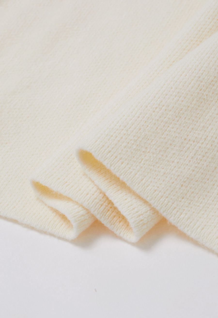 Casual-Chic Wide Lapel Knit Cardigan in Ivory