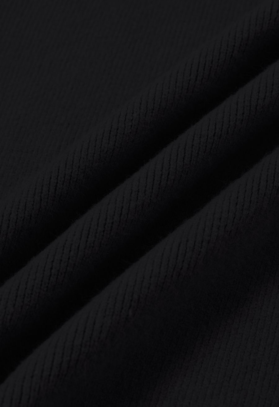 Casual-Chic Wide Lapel Knit Cardigan in Black