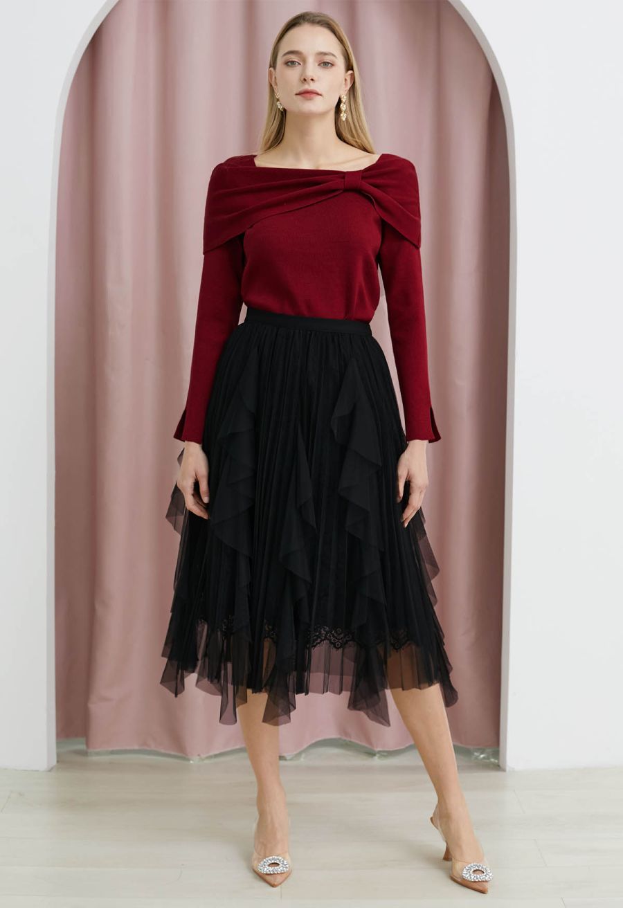 Alluring Side Knot Knit Top in Red