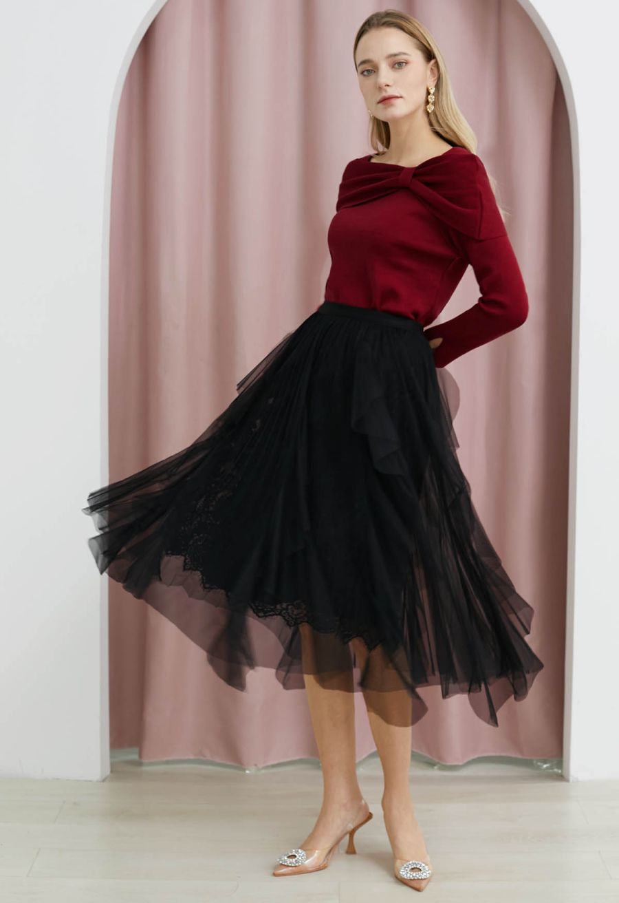 Alluring Side Knot Knit Top in Red