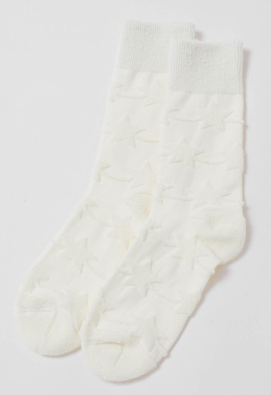 Christmas Vibe Embossed Mid-Calf Socks in White