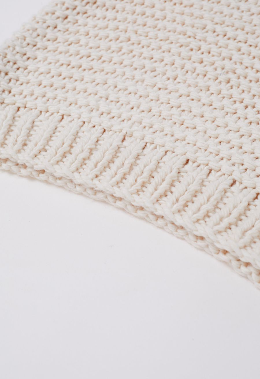 Two-Tone Striped Sleeves Chunky Hand Knit Sweater in Green