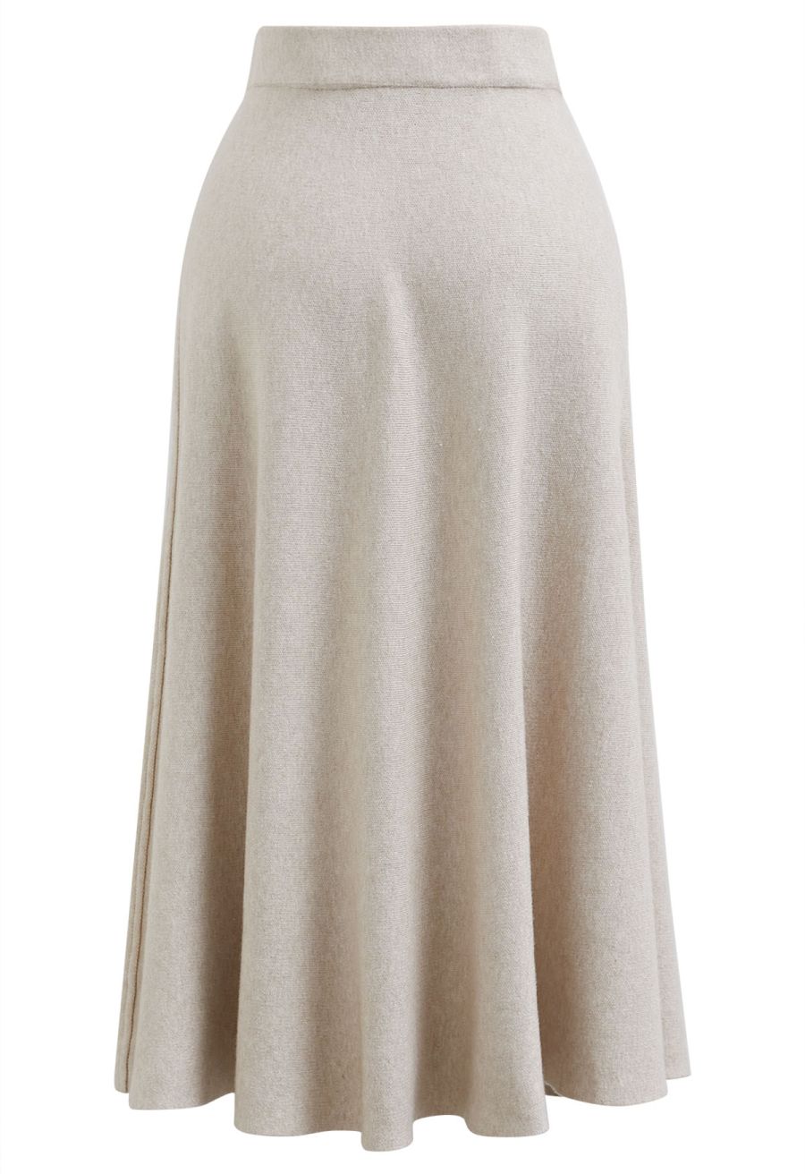 Solid Color A-Line Knit Midi Skirt in Ivory