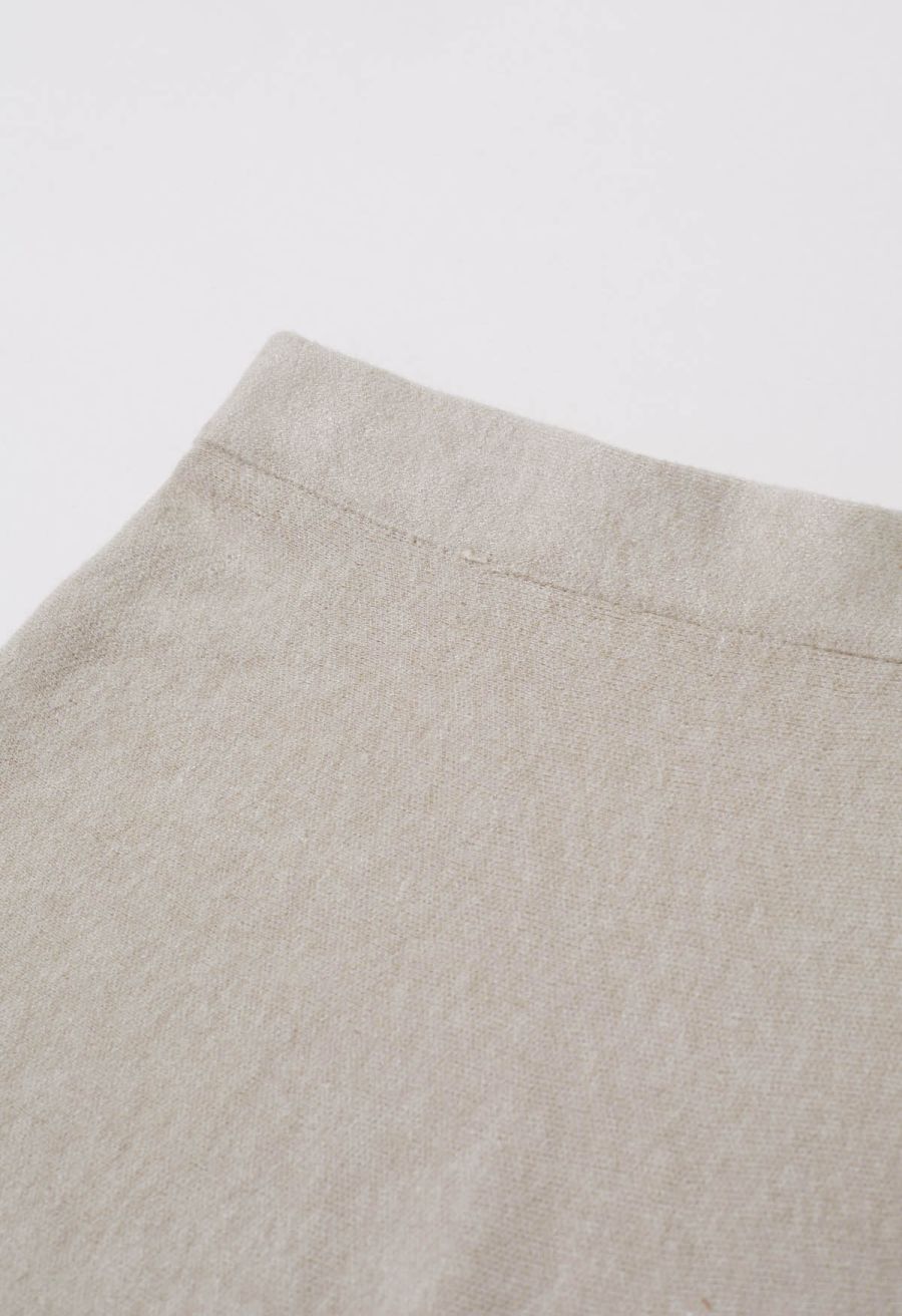 Solid Color A-Line Knit Midi Skirt in Ivory