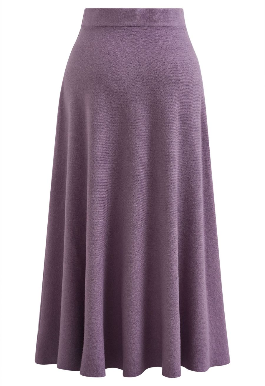 Solid Color A-Line Knit Midi Skirt in Lilac
