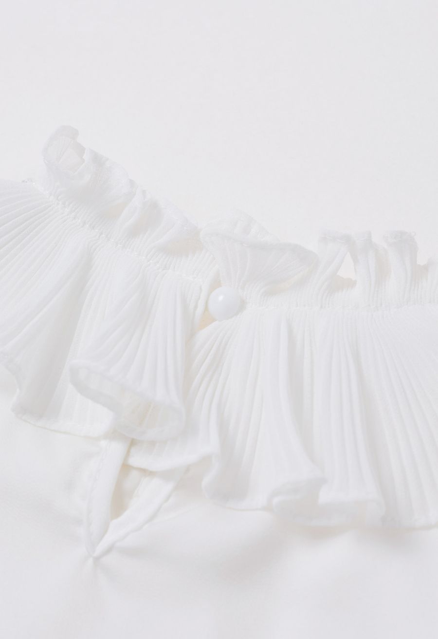 Luscious Ruffle Spliced Plisse Sleeves Top in White