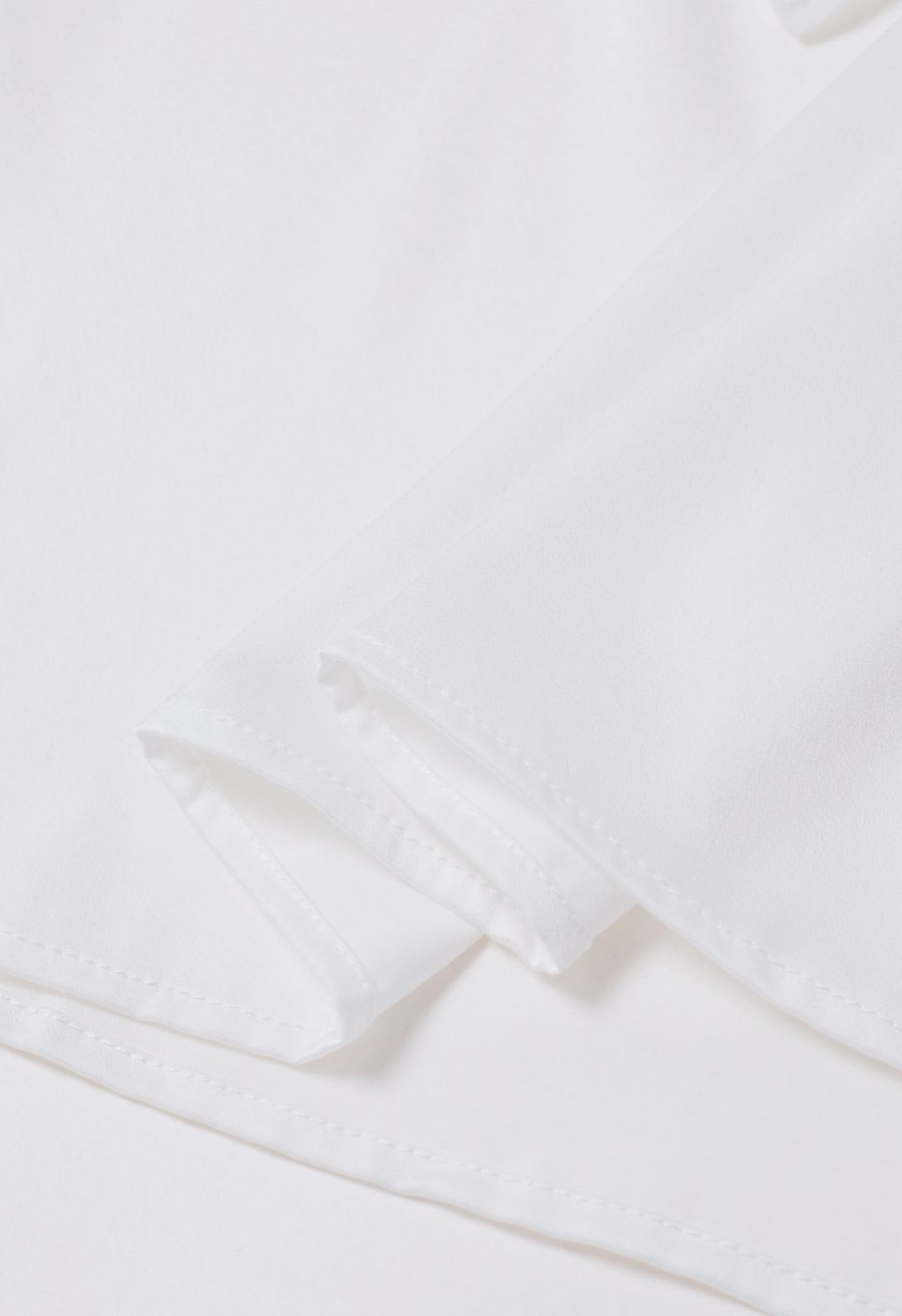 Luscious Ruffle Spliced Plisse Sleeves Top in White