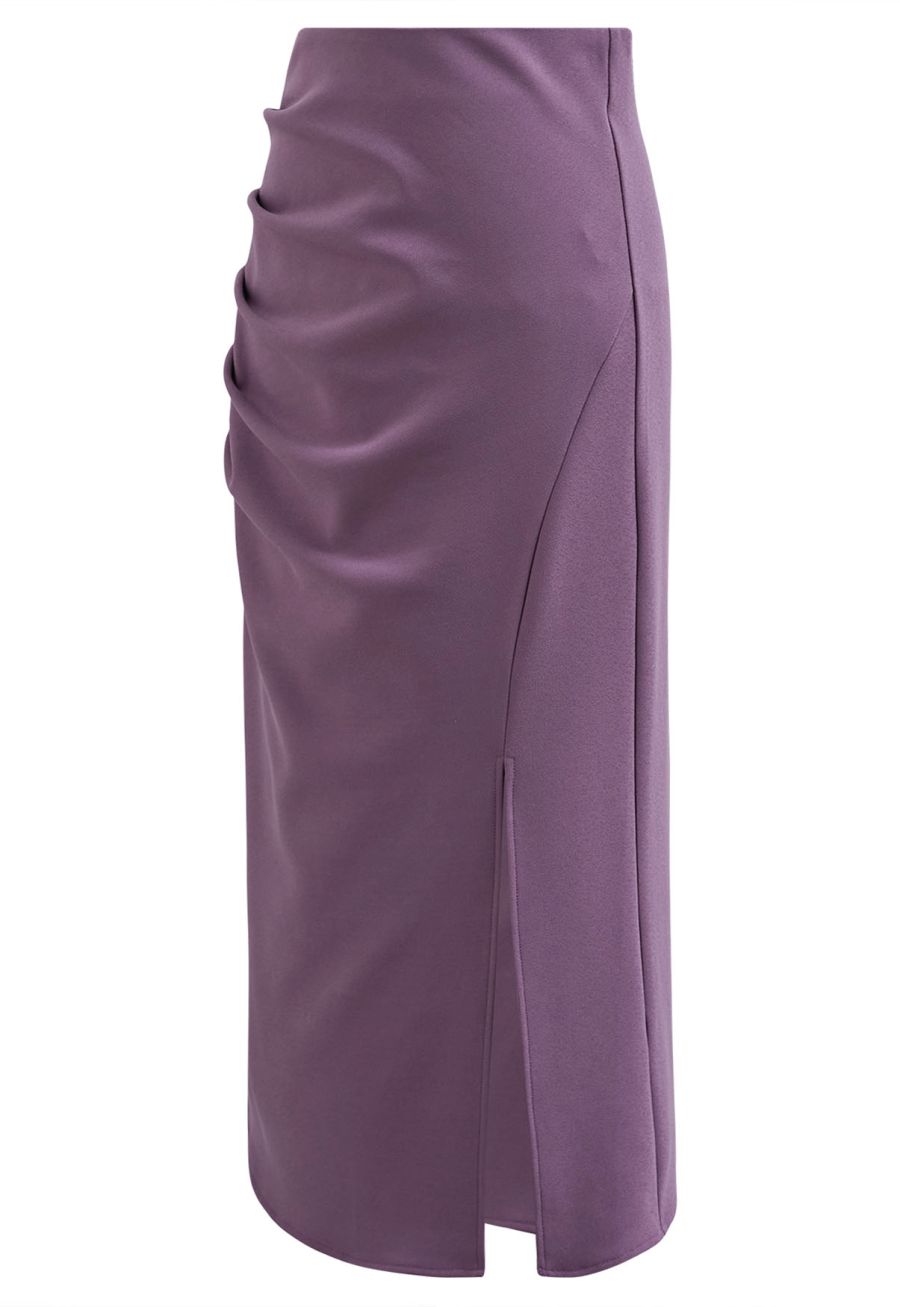 Side Pleat Front Slit Pencil Skirt