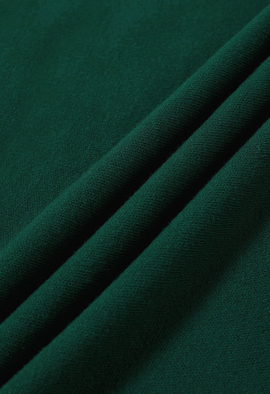 Solid Color A-Line Knit Midi Skirt in Dark Green