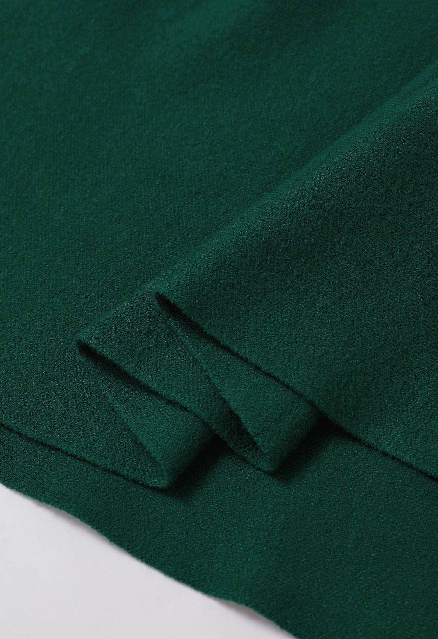 Solid Color A-Line Knit Midi Skirt in Dark Green