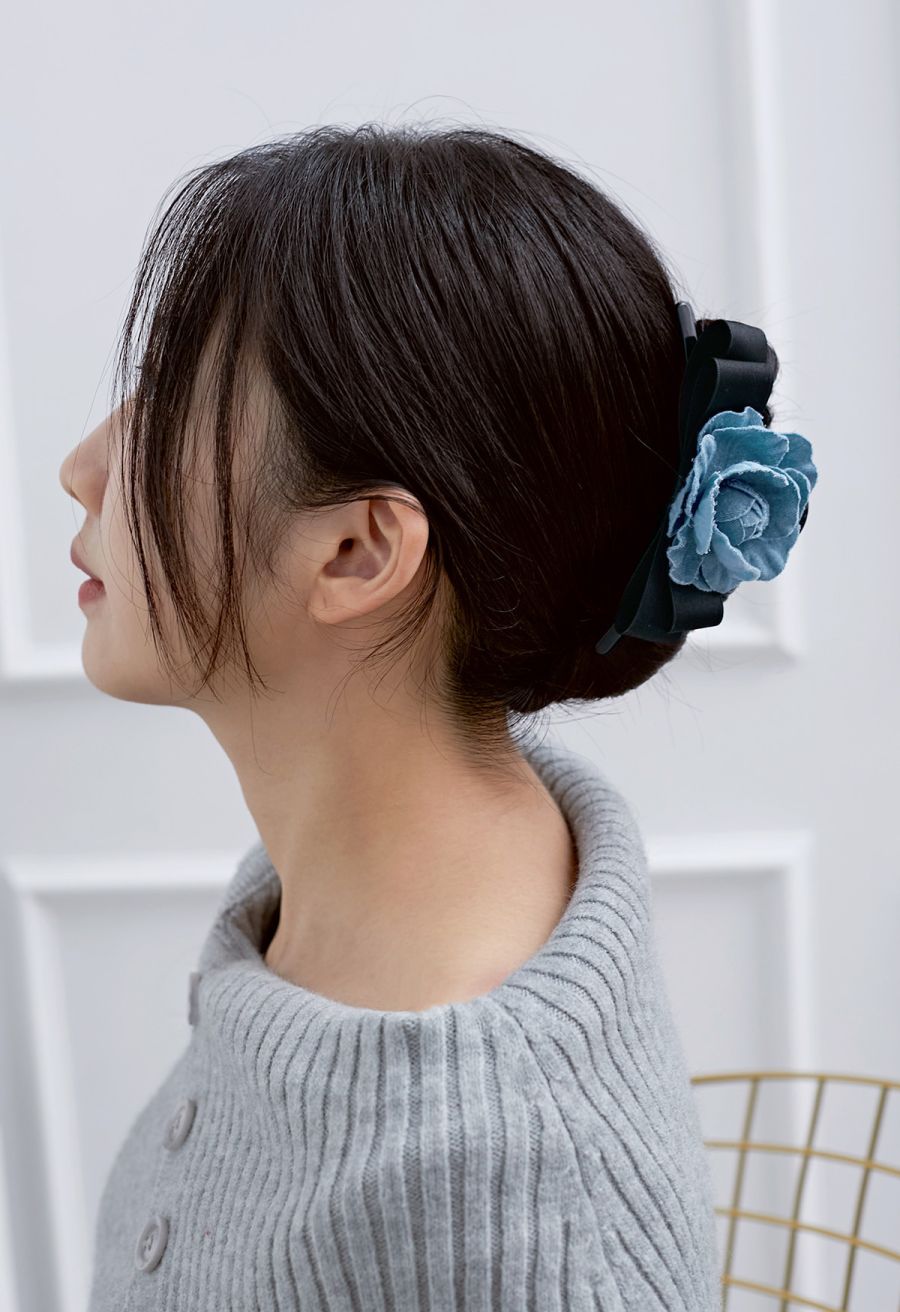 Denim Blue Floral Handmade Hair Clip