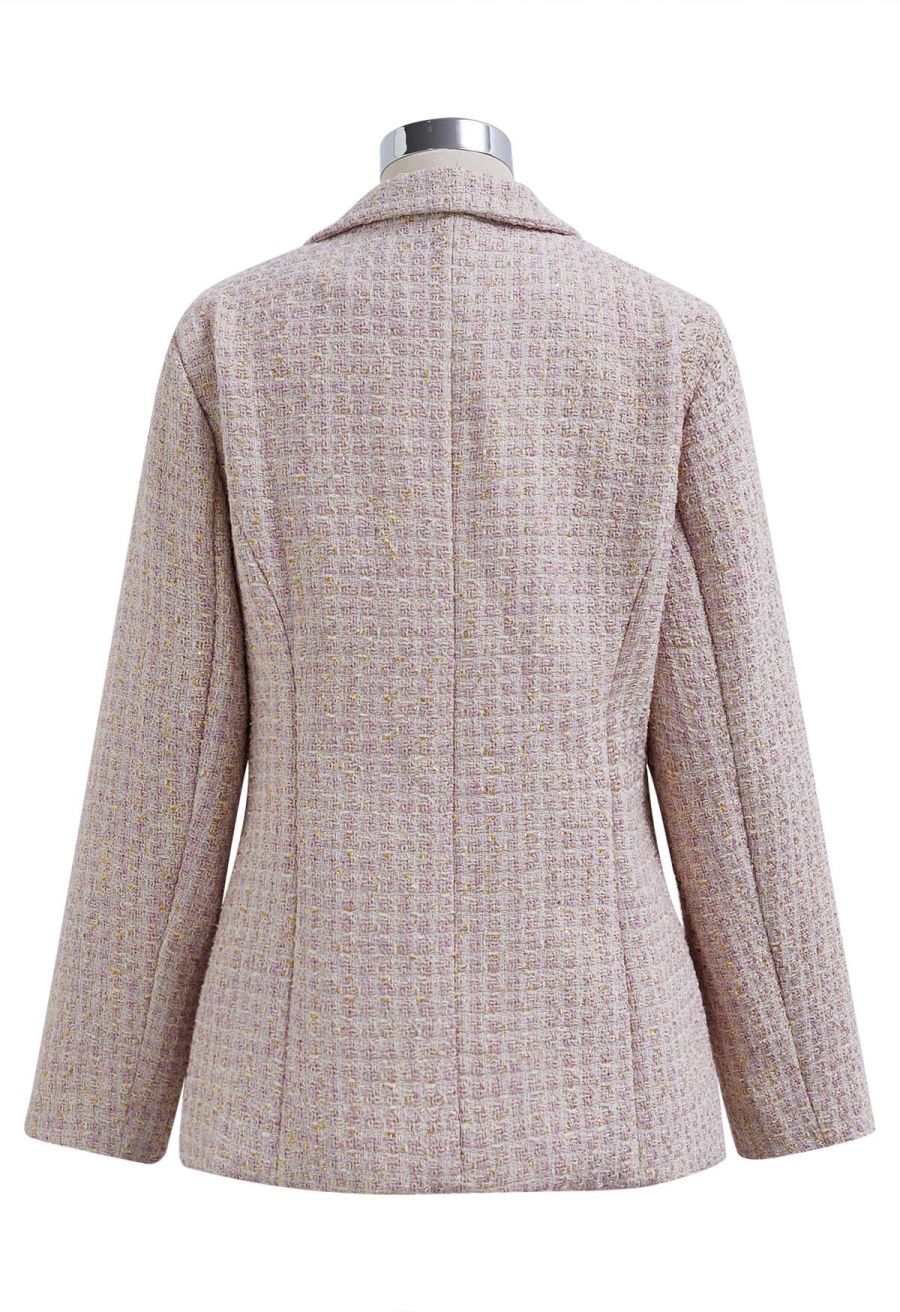 Metallic Tweed Double Breasted Blazer in Light Pink