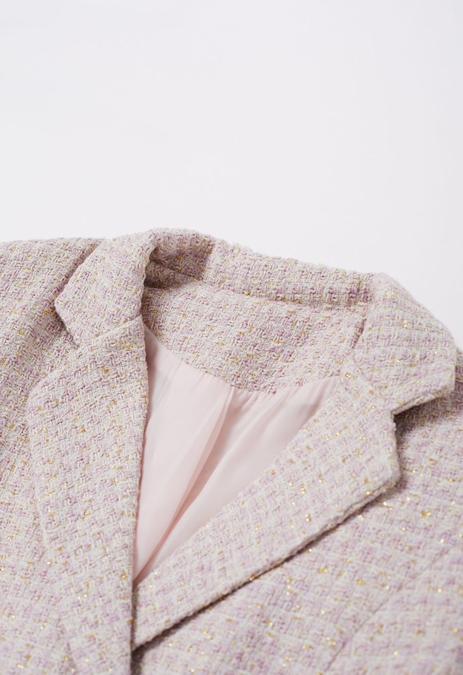 Metallic Tweed Double Breasted Blazer in Light Pink