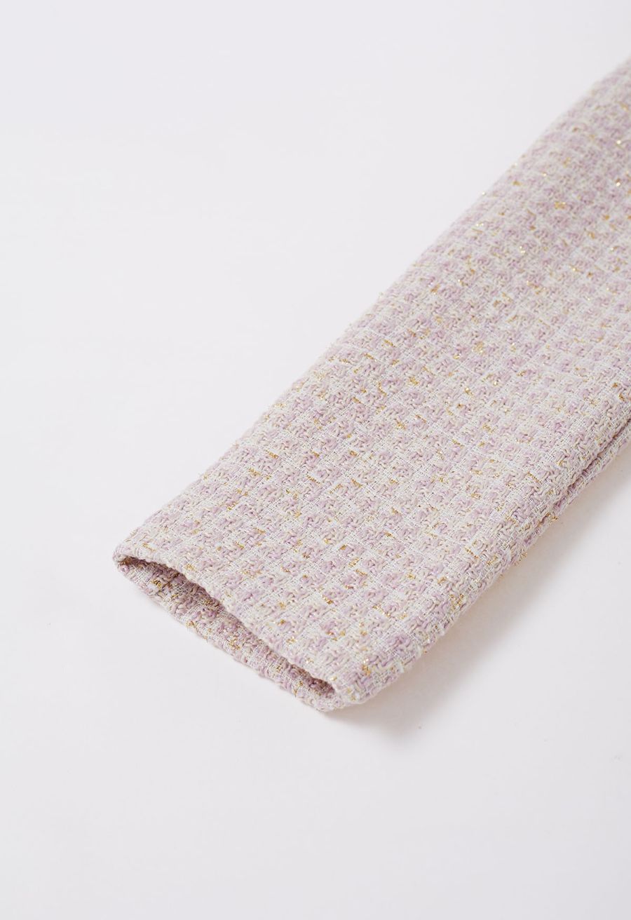 Metallic Tweed Double Breasted Blazer in Light Pink
