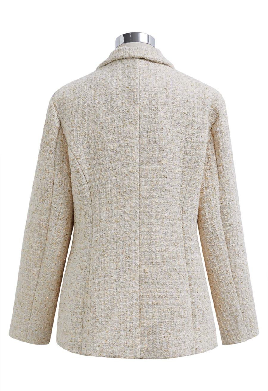 Metallic Tweed Double Breasted Blazer in Cream