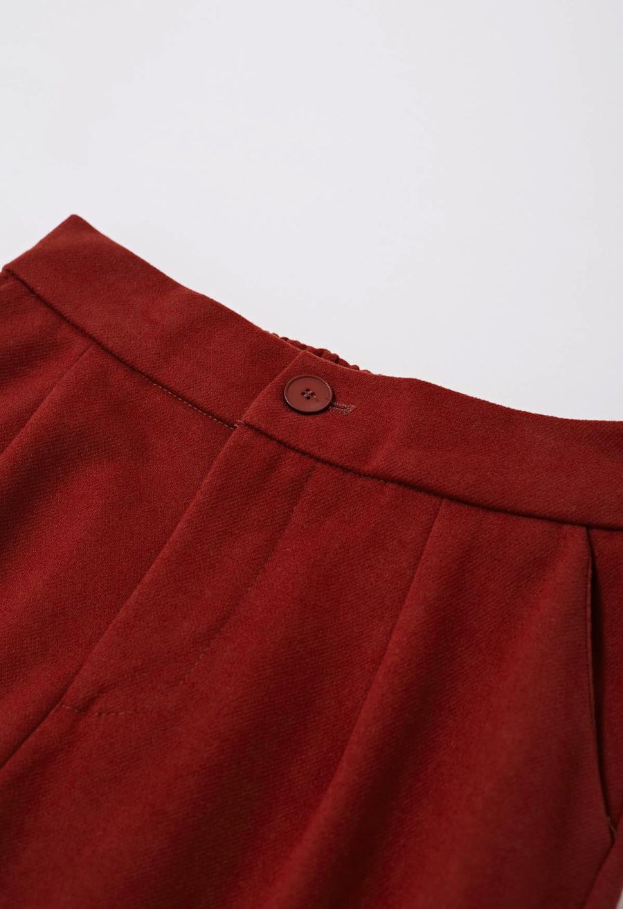 Comfy Chunky Straight-Leg Cuffed Pants in Rust Red