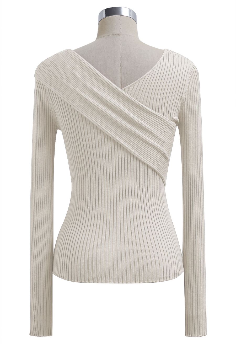 Crisscross Full Ribbed Knit Top in Cream