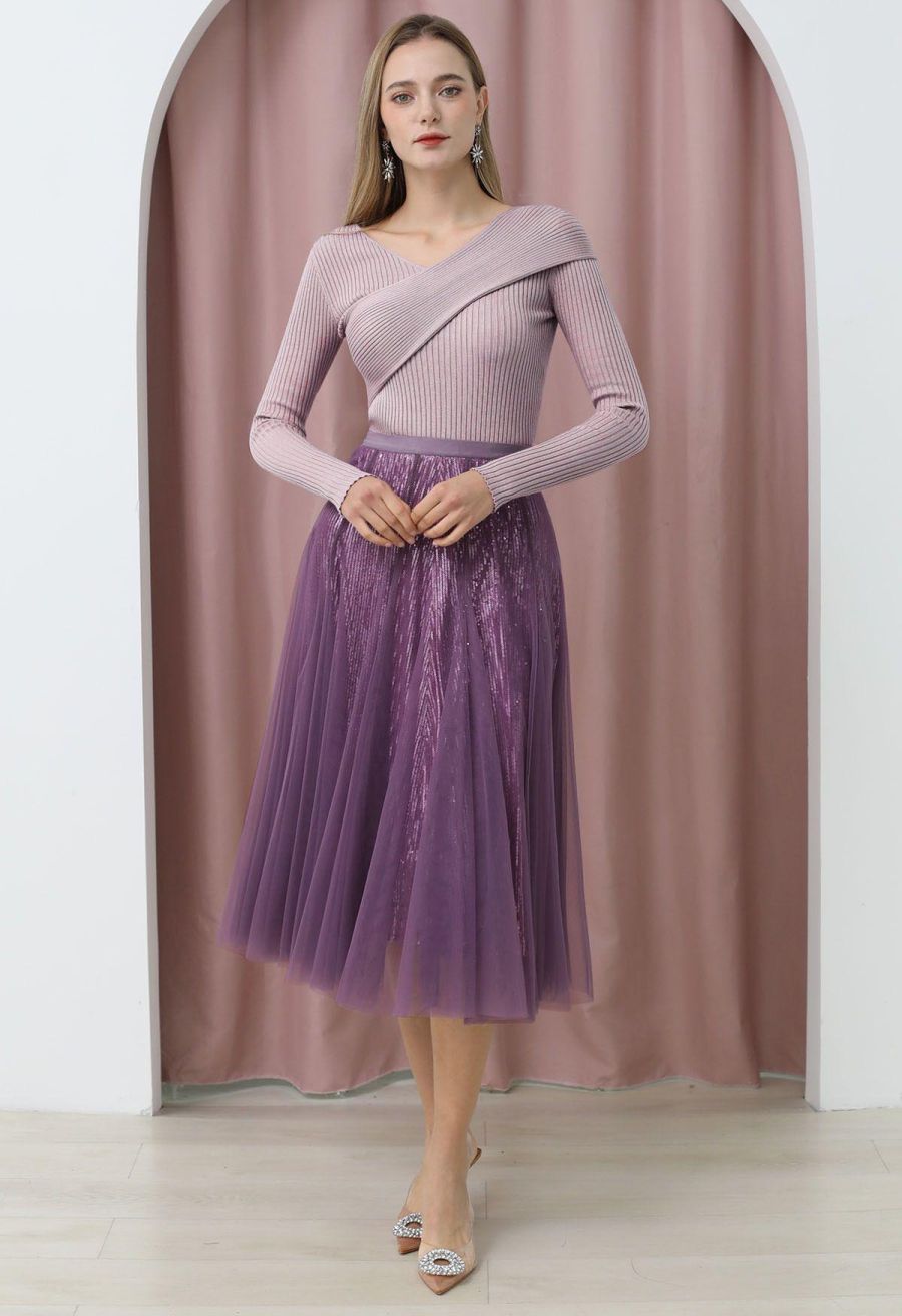 Crisscross Full Ribbed Knit Top in Mauve