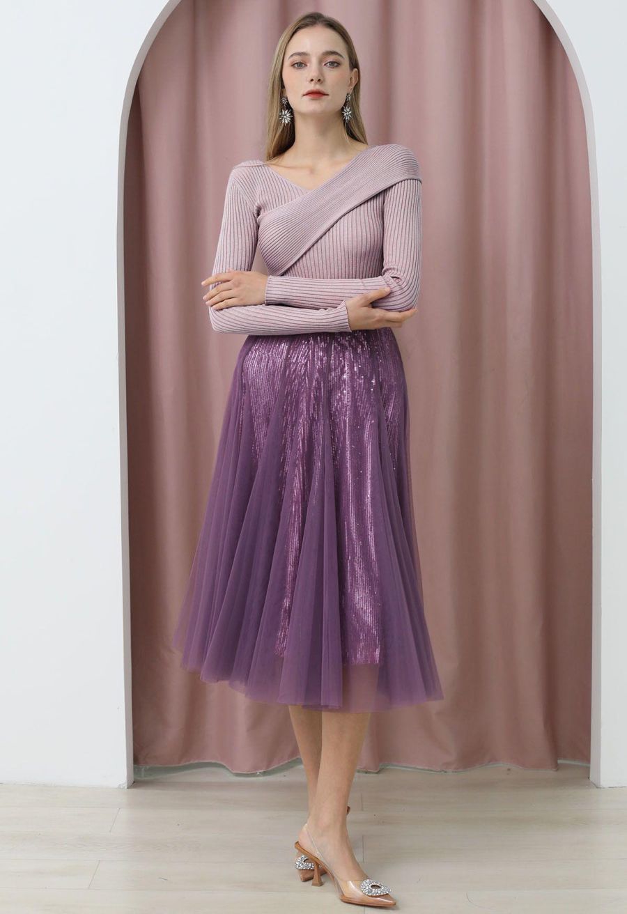Crisscross Full Ribbed Knit Top in Mauve