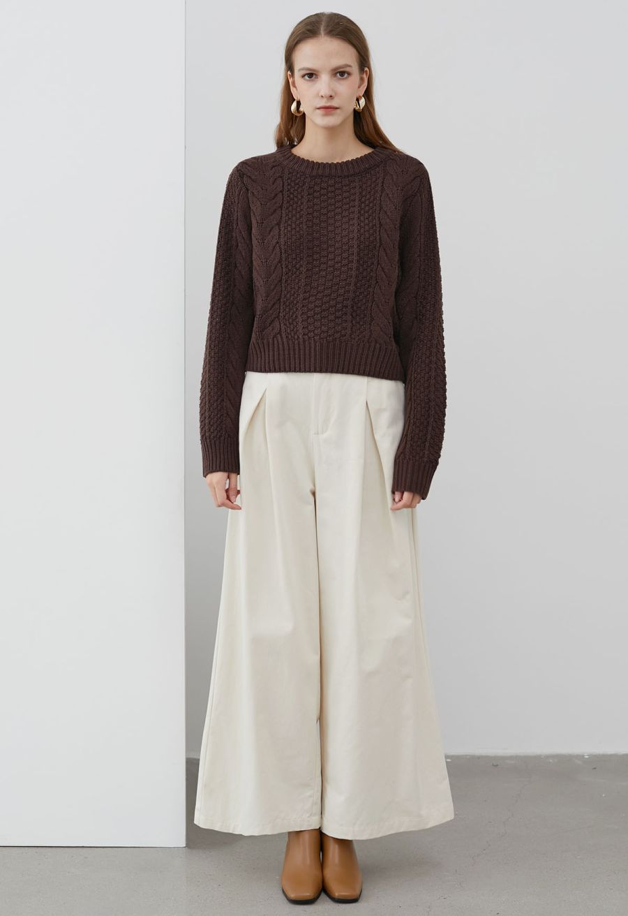 Comfortable Cotton Wide-Leg Pants in Ivory