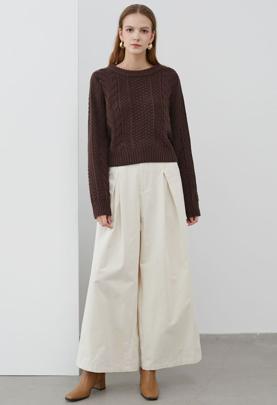 Comfortable Cotton Wide-Leg Pants in Ivory