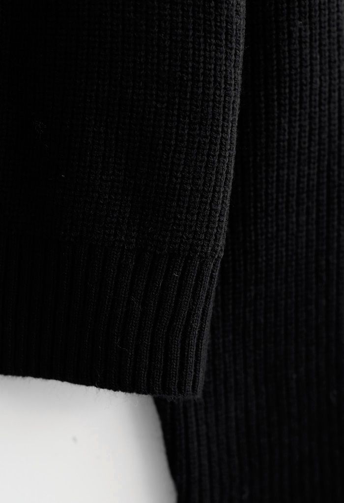 Bowknot Brooch Button Up Crop Knit Cardigan in Black