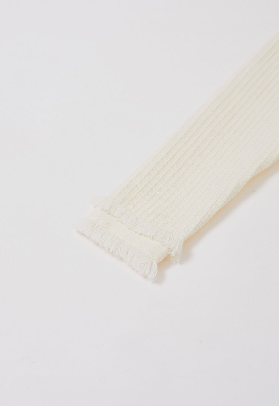 Fringe Edge Golden Button Waffle Knit Dress in Cream