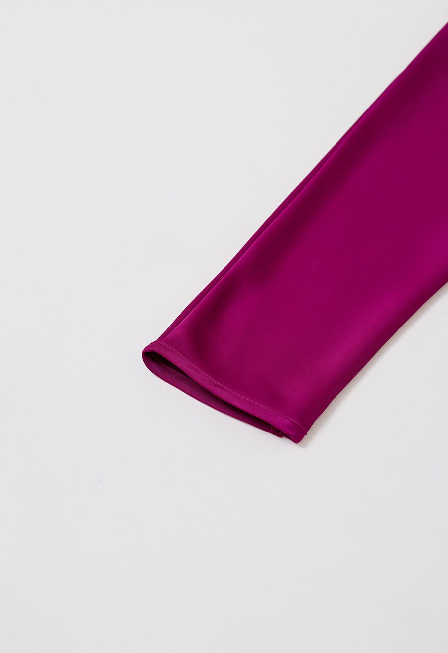 Satin Boat Neck Wrapped Waist Maxi Dress in Magenta