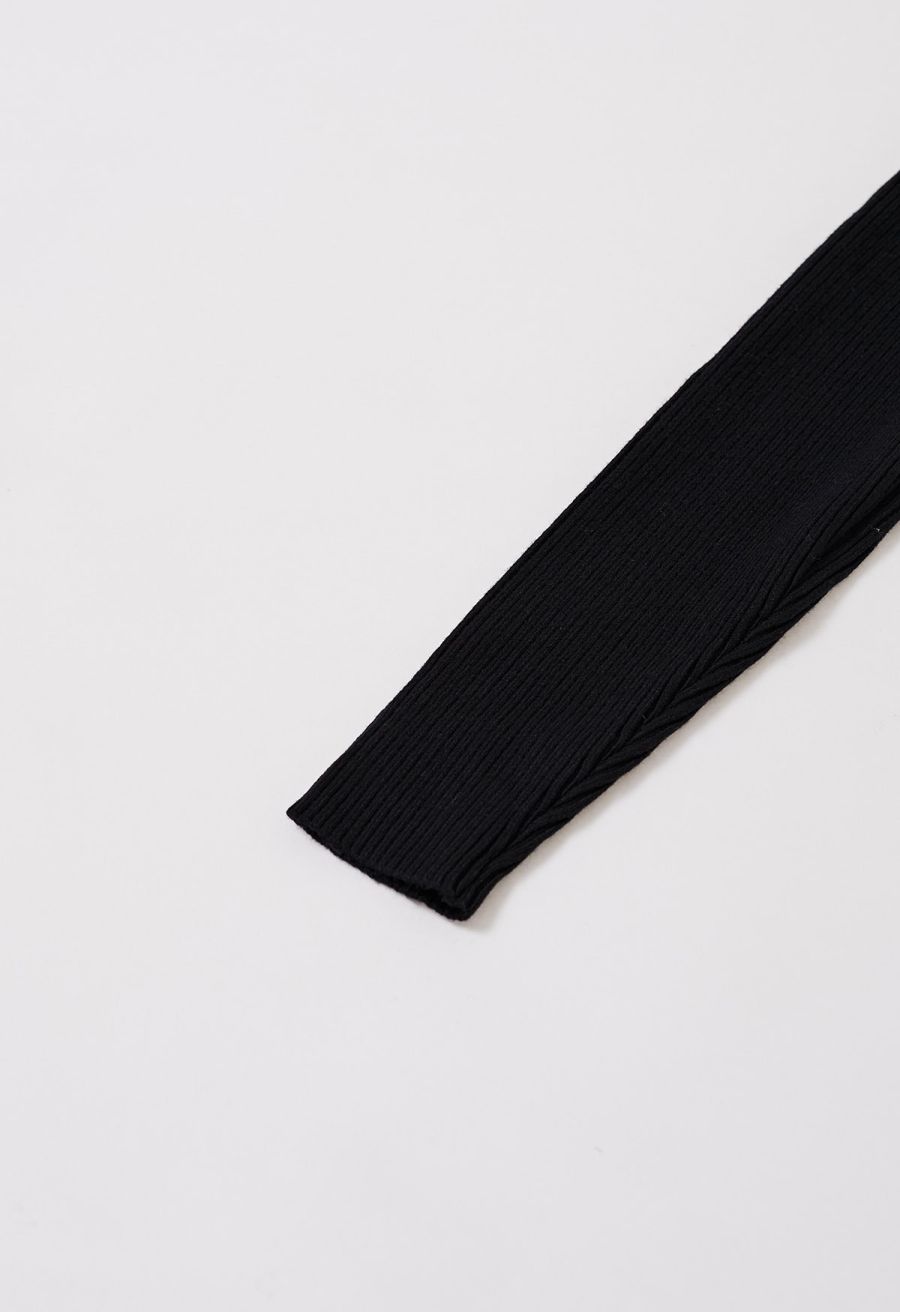 Button Detail Ribbed Knit Dress in Black